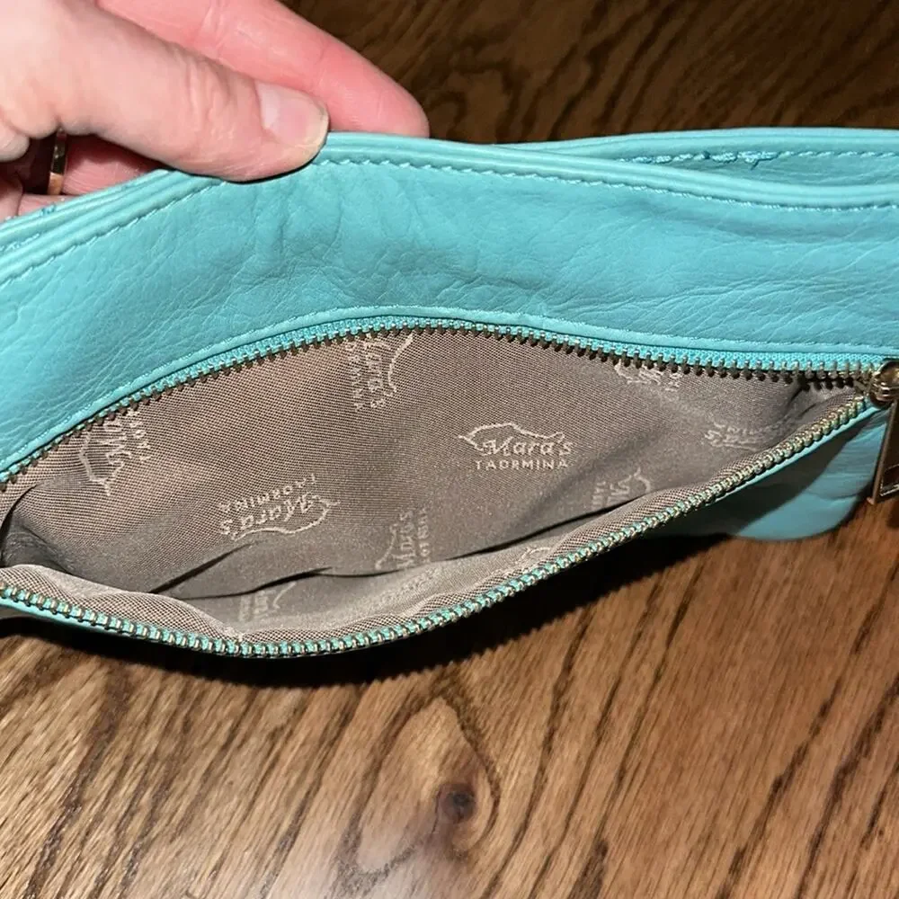 Gorgeous Ocean Blue Italian Leather Clutch NWT